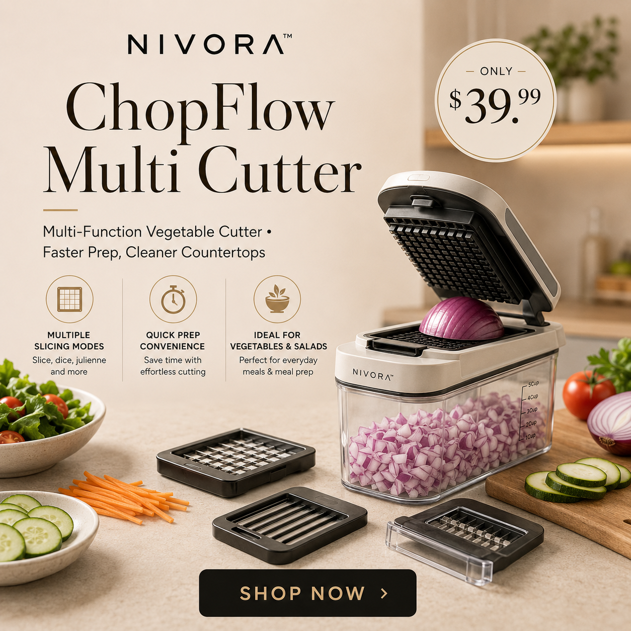 NIVORA™ ChopFlow Multi-Function Vegetable Cutter