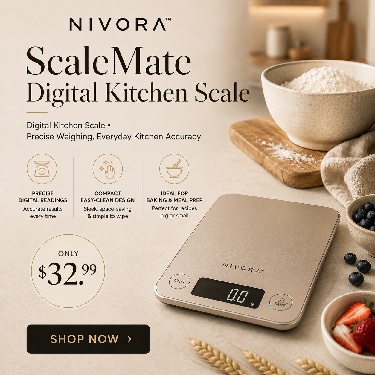 NIVORA™ ScaleMate Precision Digital Kitchen Scale
