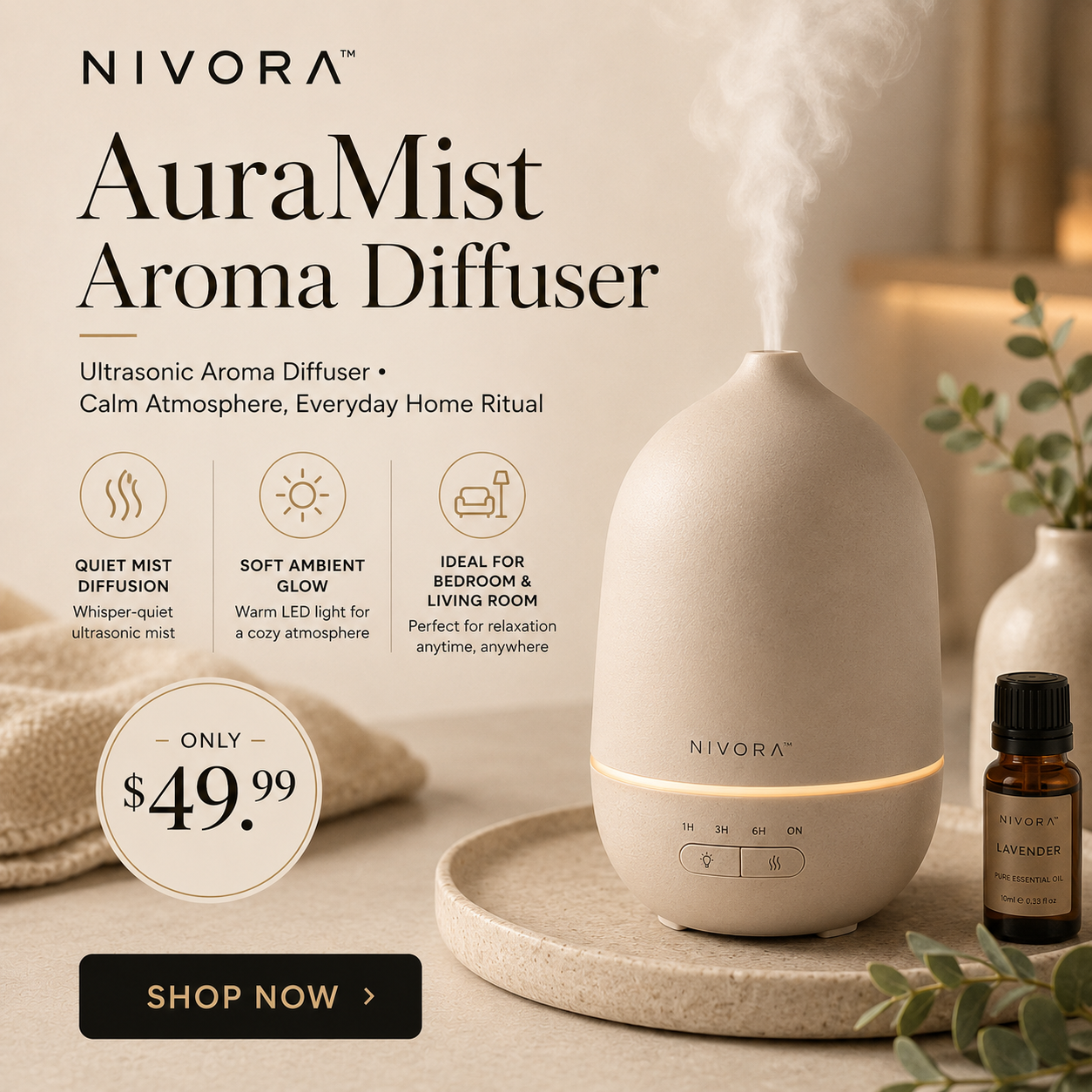 NIVORA™ AuraMist Ultrasonic Aroma Diffuser