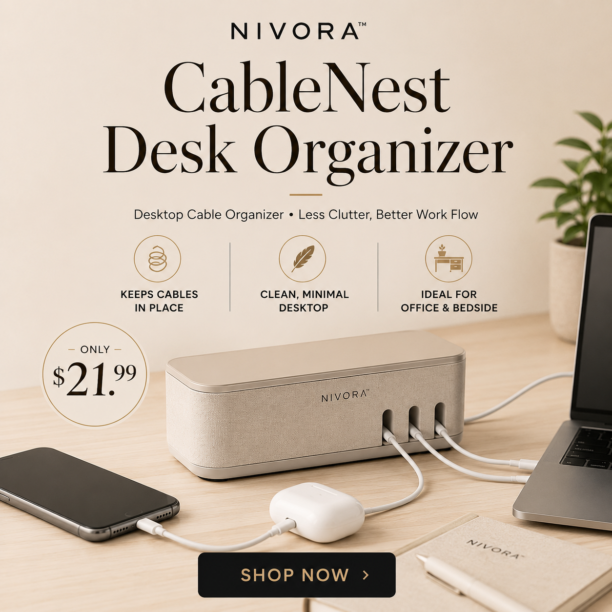 NIVORA™ CableNest Desktop Cable Organizer