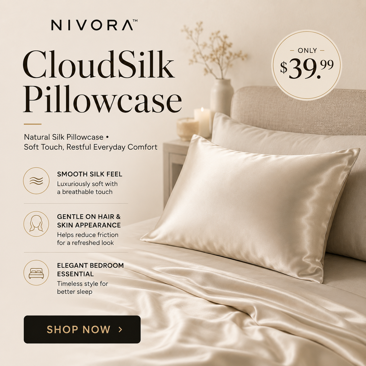 NIVORA™ CloudSilk Premium Pillowcase